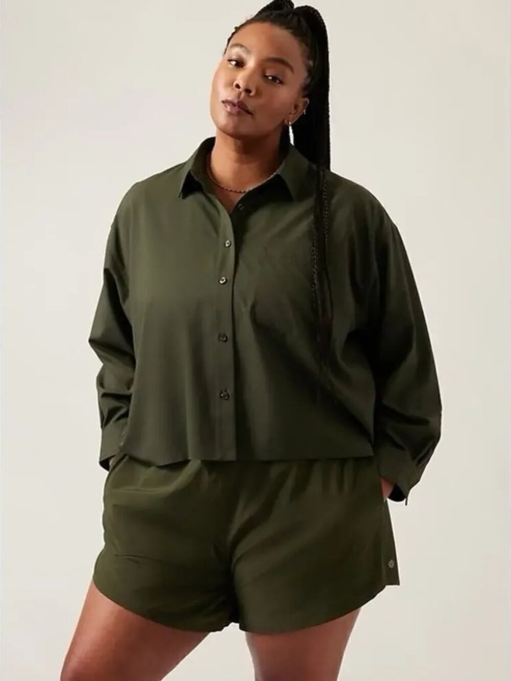 NWT Athleta Cropped Stretch Tech Top Green 1X - Picture 1 of 2